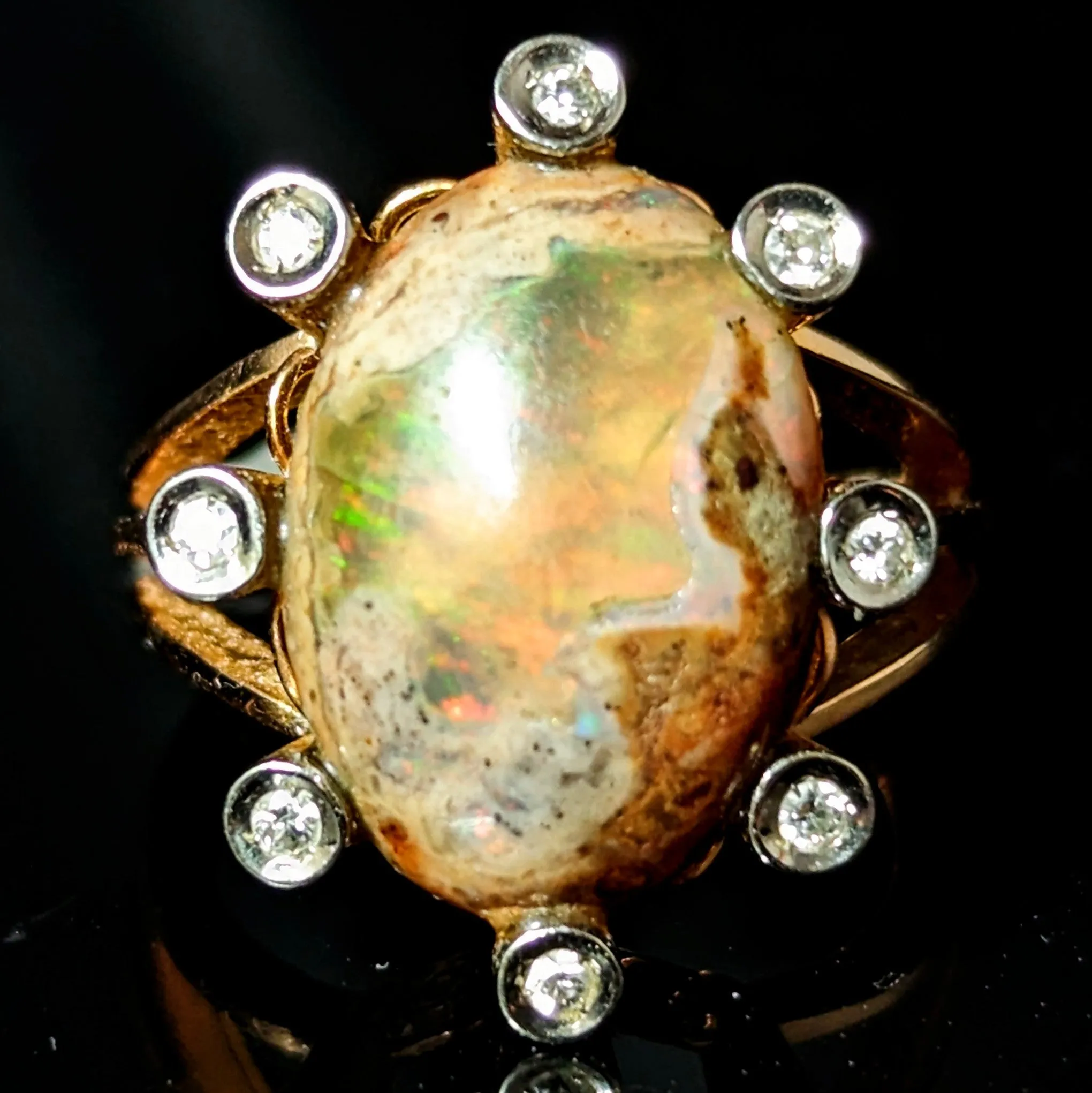 The Cary - Vintage Boulder Opal Diamonds 18k Yellow Gold Cocktail Ring