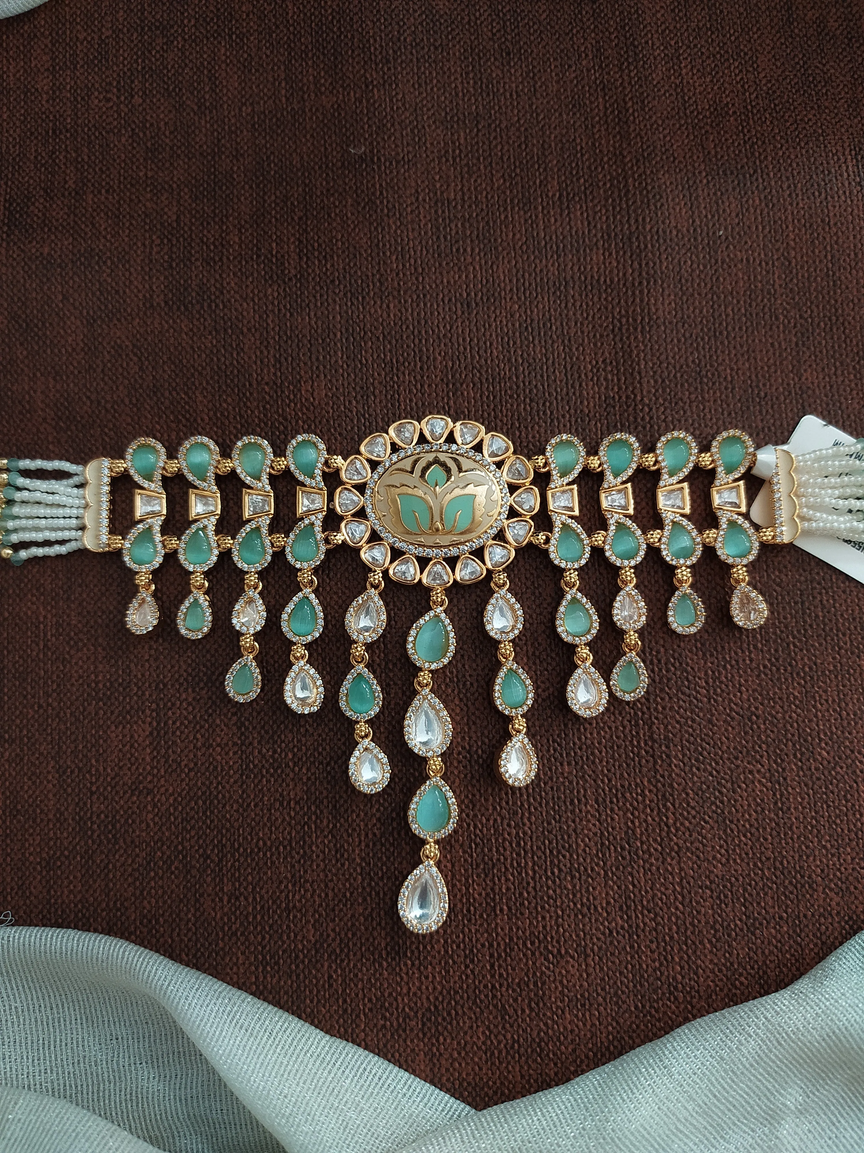 Uncut Kundan Diamond Pearl Choker Set with Meenakari Work