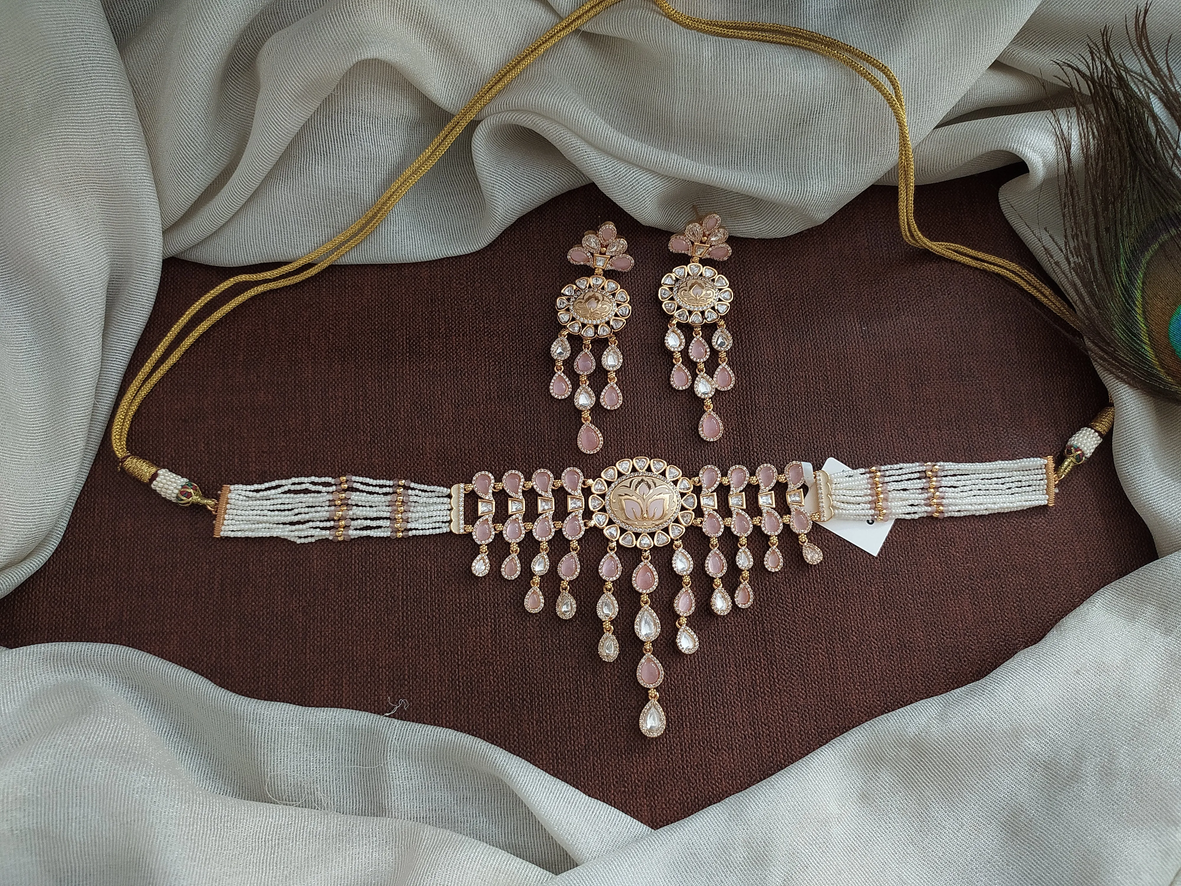 Uncut Kundan Diamond Pearl Choker Set with Meenakari Work