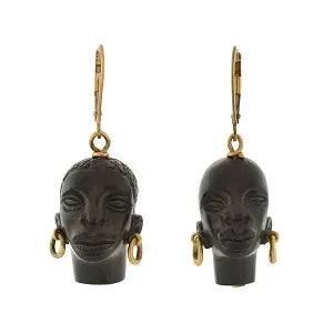 Vintage 14kt Hand Carved Blackamoor Earrings