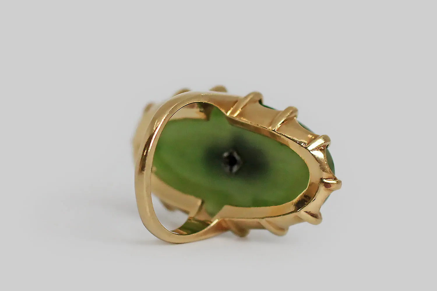 Vintage Large Nephrite Jade & Gold Nugget Ring in 10k Gold