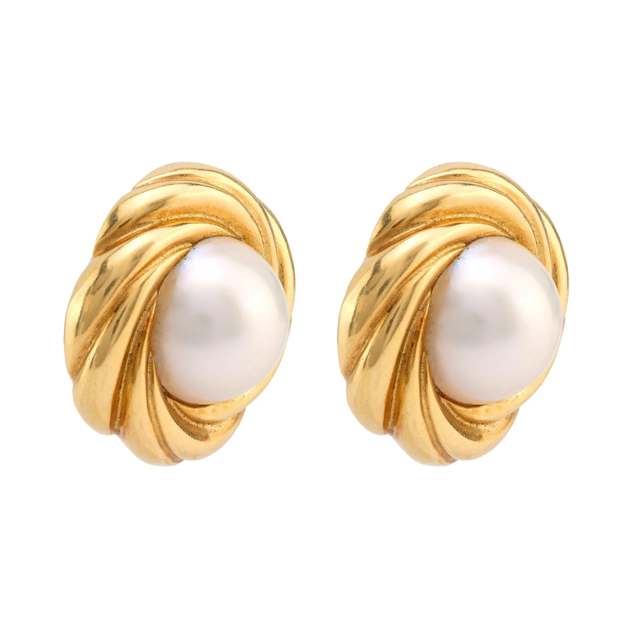 Vintage Mabe Pearl 18K Yellow Gold Clip On Earrings