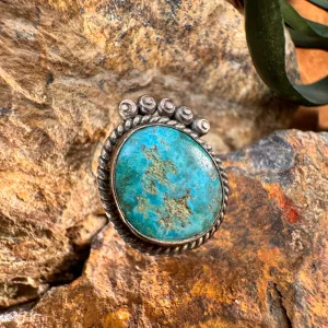 Vintage Sterling Silver Ring with Greenish Blue Turquoise Cabochon Size 6.5 - Estate