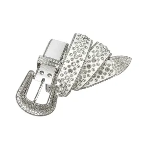 Western White Strap Crystal Studded Rhinestone Belt