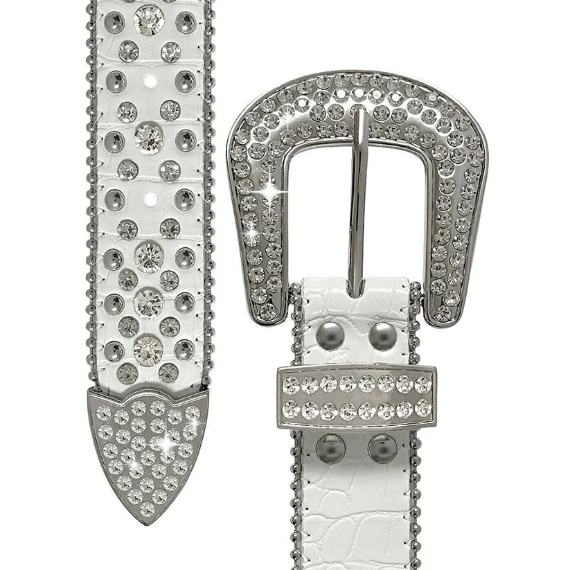 Western White Strap Crystal Studded Rhinestone Belt