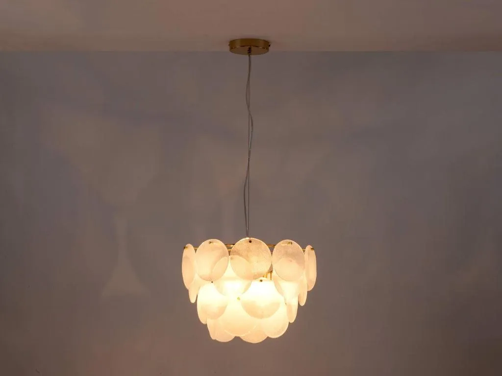 White Glass Disk Chandelier Ceiling Light