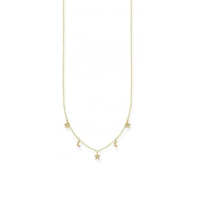 Yellow Gold Zirconia Star & Moon Necklace 45cm KE2074-414-14-L45v